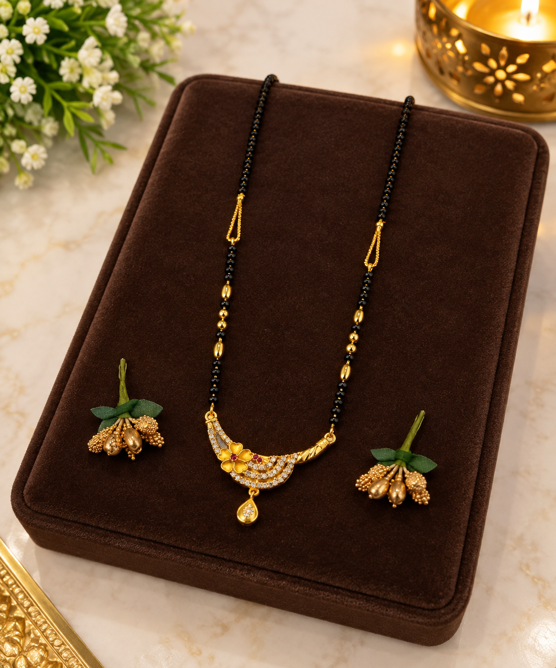 Royal Floral Black Beaded Mangalsutra Necklace – Premium Traditional Jewellery