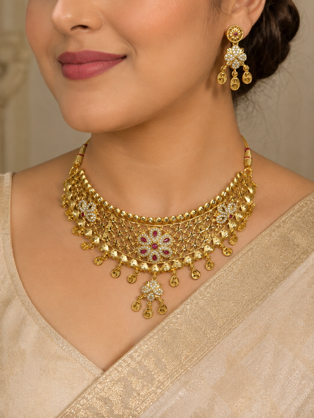 Rajwada Luxe Floral Gold Finish Bridal Jewellery Set