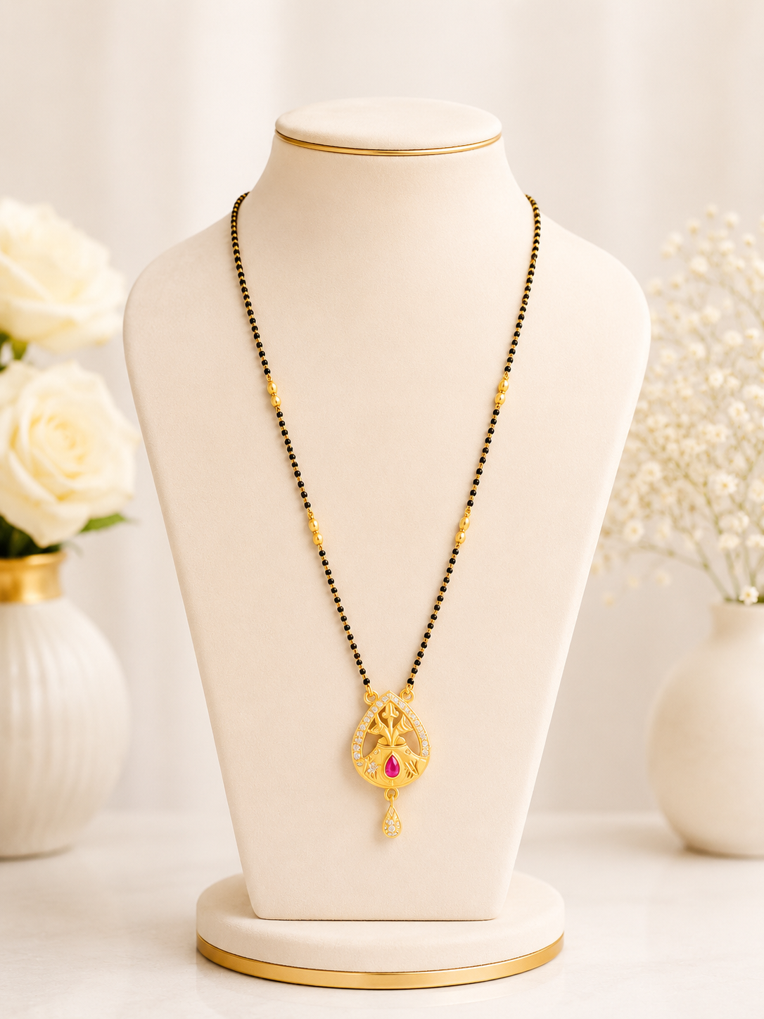 Royal Teardrop Ruby Mangalsutra Necklace