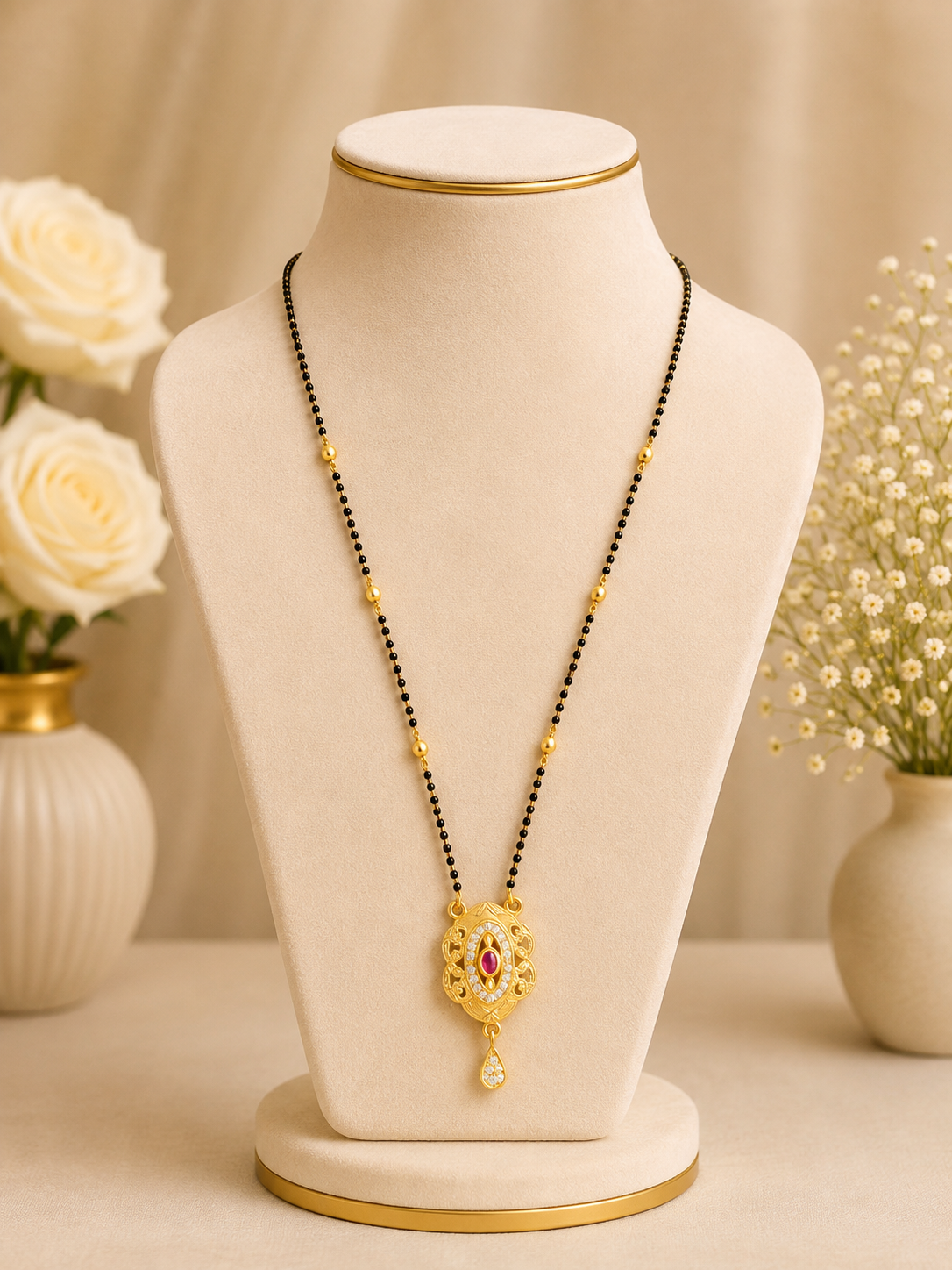 Traditional Oval Ruby Elegance Mangalsutra