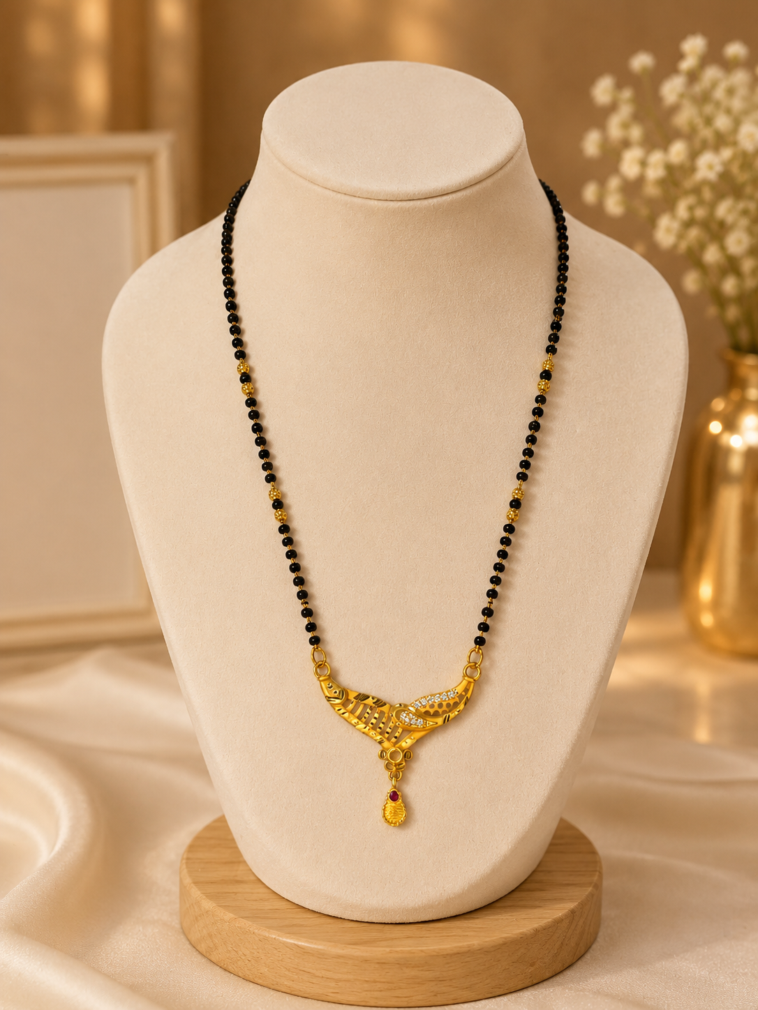 Peacock Curve Ruby Designer Mangalsutra