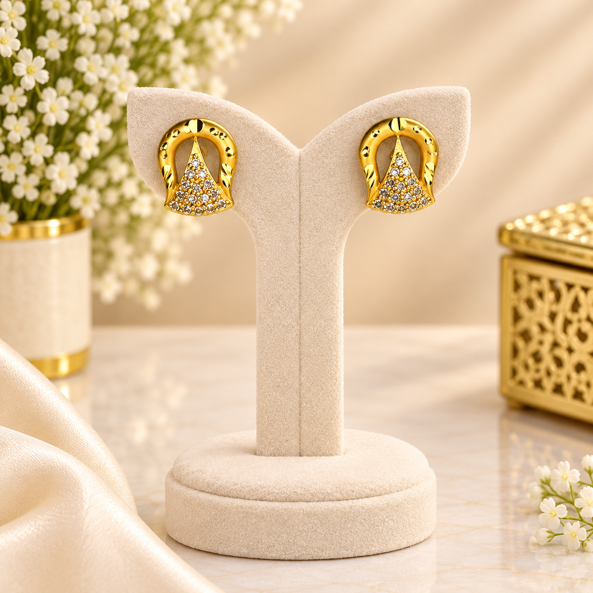 Gold Plated Crystal Triangle Stud Earrings for Women