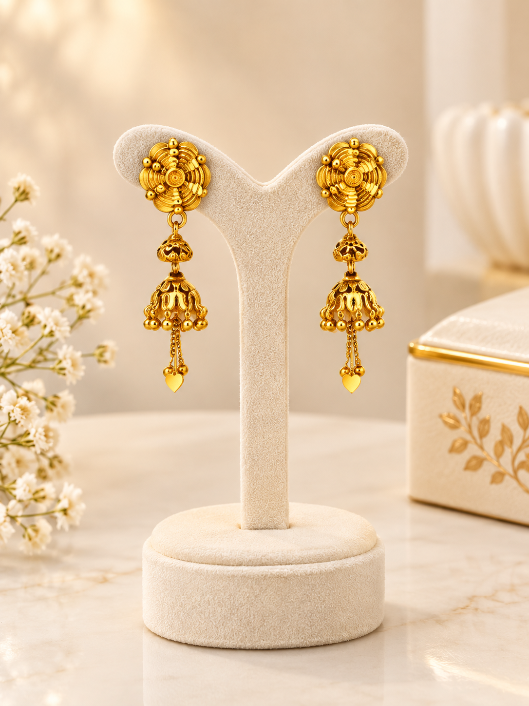 Royal Lotus Drop Jhumka Earrings
