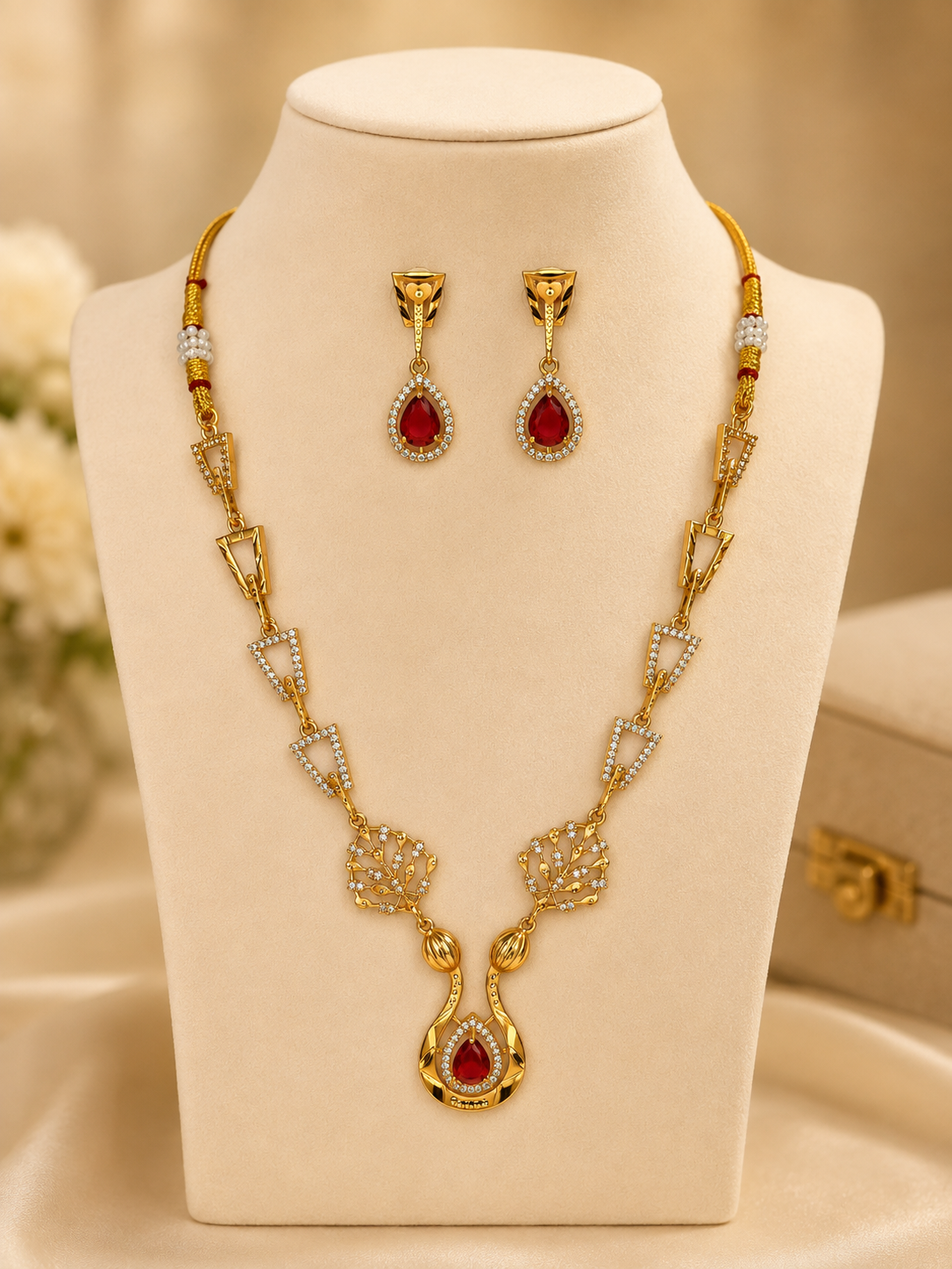 Regal Ruby Elegance Gold Finish Necklace Set