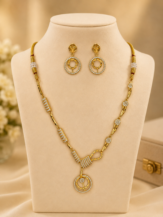 Celestia Gold Finish Crystal Circle Necklace Set
