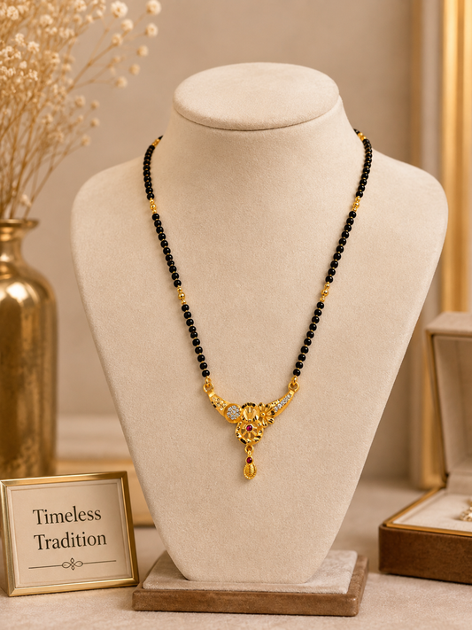 Elegant Gold-Tone Black Bead Mangalsutra Necklace for Women