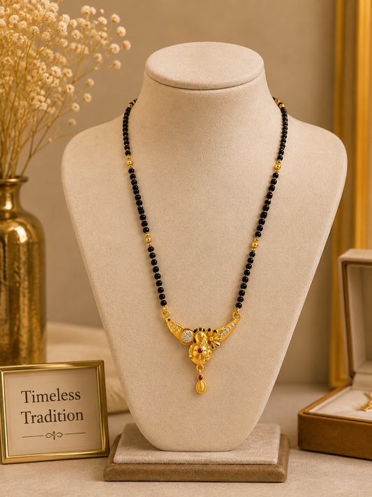 Traditional Gold Plated Black Beads Mangalsutra