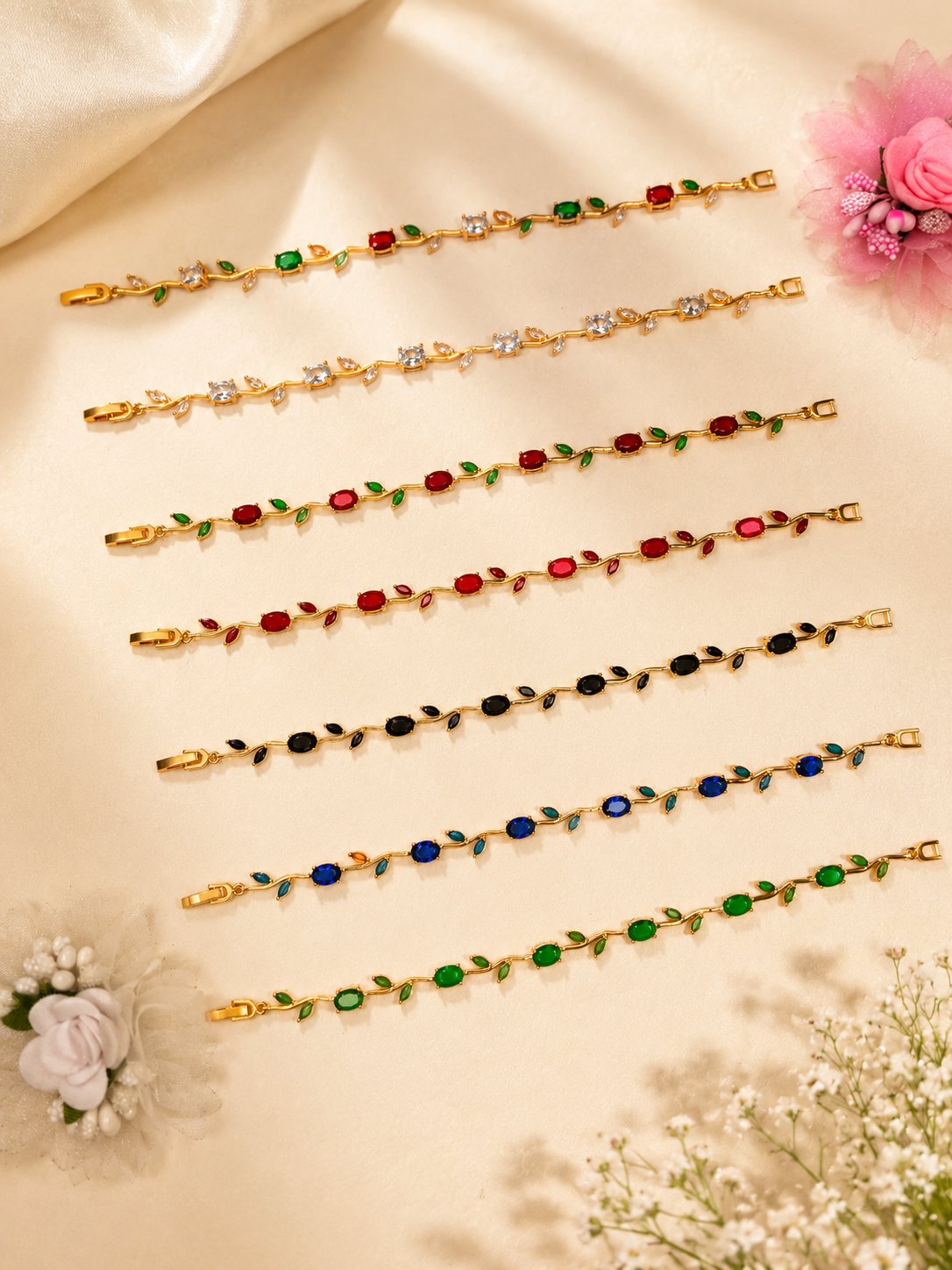 Multicolor Gemstone Bracelet for Women – Elegant Leaf Design Jewellery