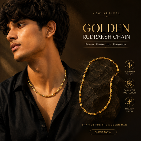 Golden Rudraksha Bead Chain for Men – Premium Ethnic Chain