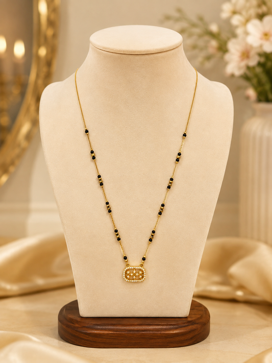 Elegant Gold Plated Black Beaded Mangalsutra with CZ Pendant