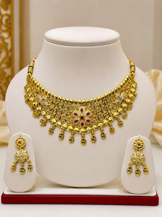 Rajwada Luxe Floral Gold Finish Bridal Jewellery Set