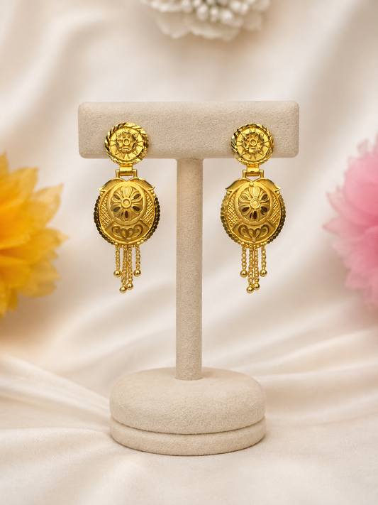 Gold Plated Traditional Floral Drop Earrings for Women