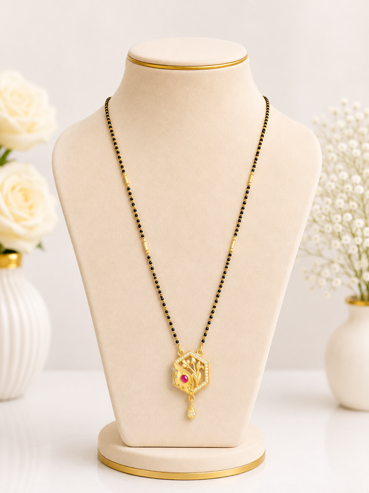 Floral Hexagon Ruby Pendant Mangalsutra