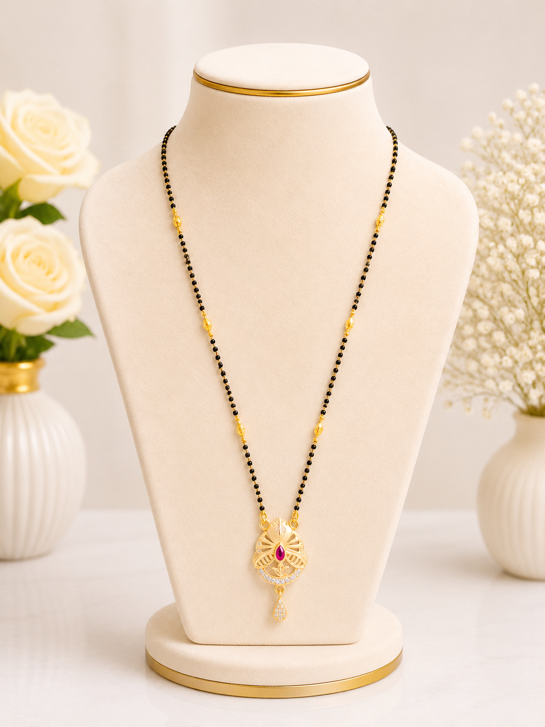 Classic Ruby Leaf Designer Mangalsutra