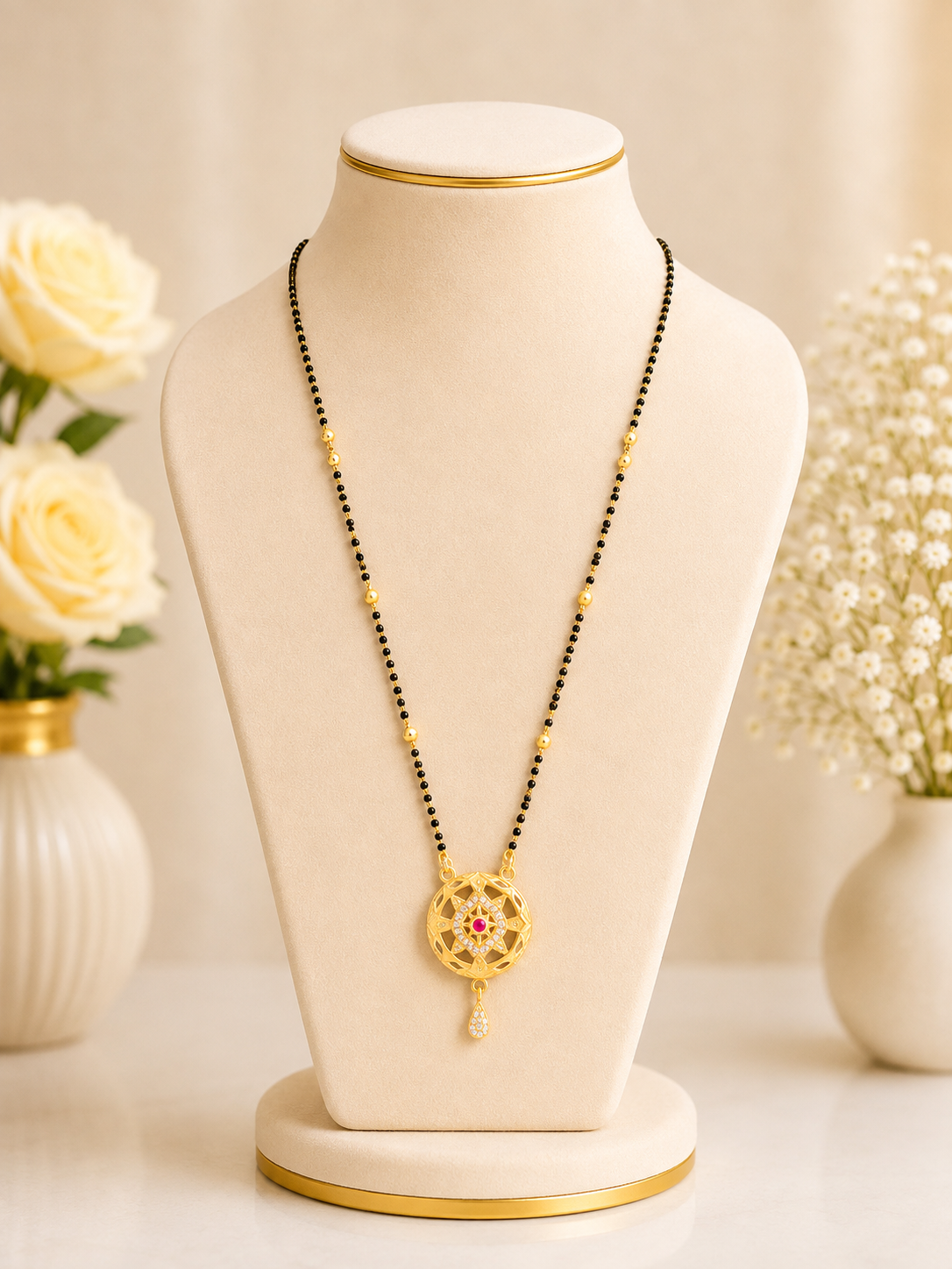 Royal Floral Ruby Drop Mangalsutra