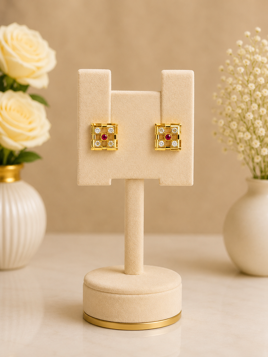 Elegant Gold Square Stud Earrings