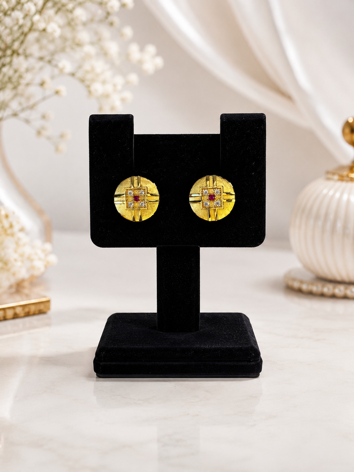 Royal Ruby Geometric Stud Earrings – Premium Gold-Tone Jewellery