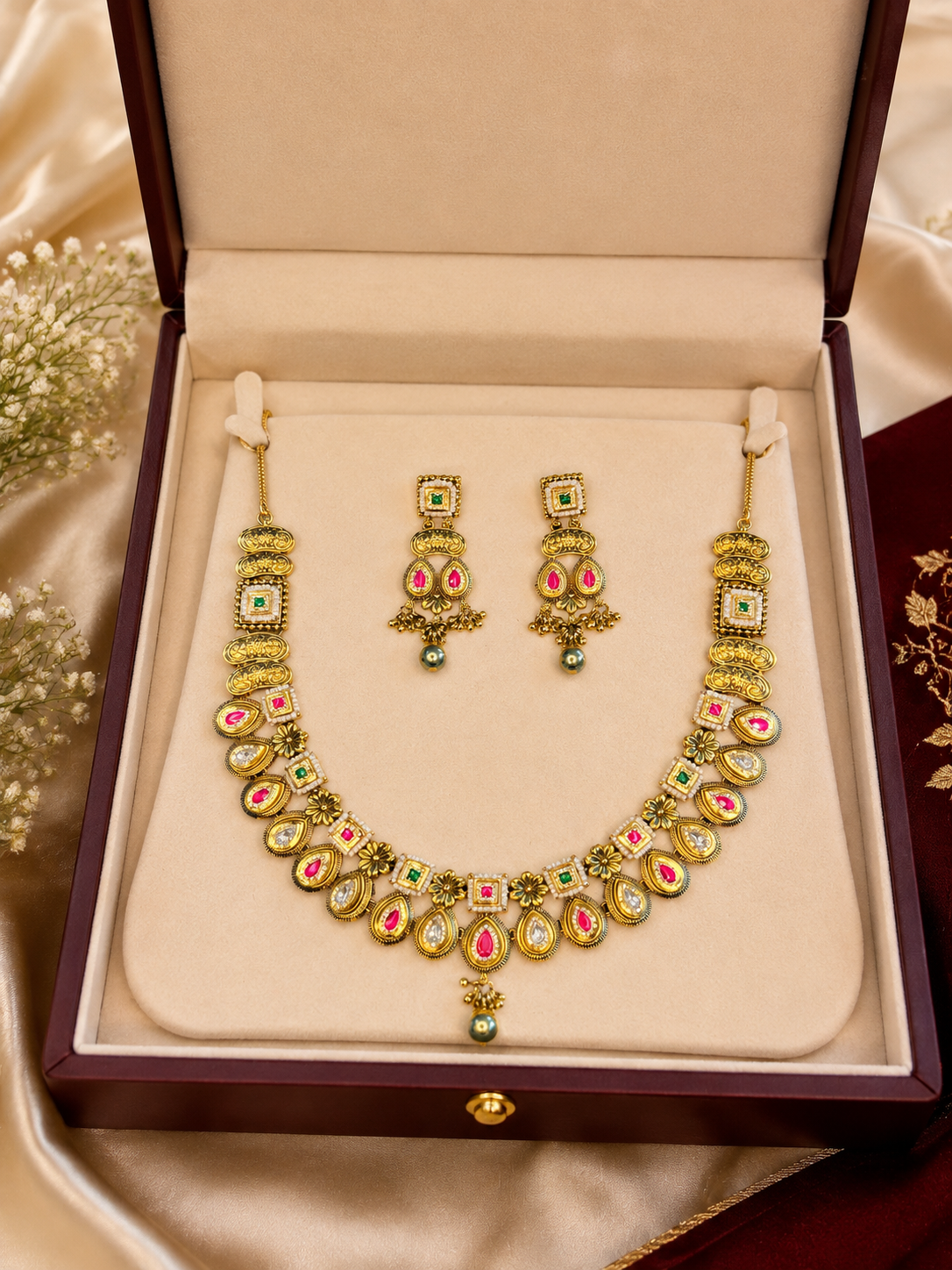Royal Meenakari-Inspired Kundan Necklace Set with Matching Earrings