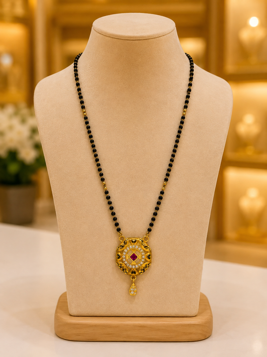 Elegant Ruby Round Pendant Mangalsutra