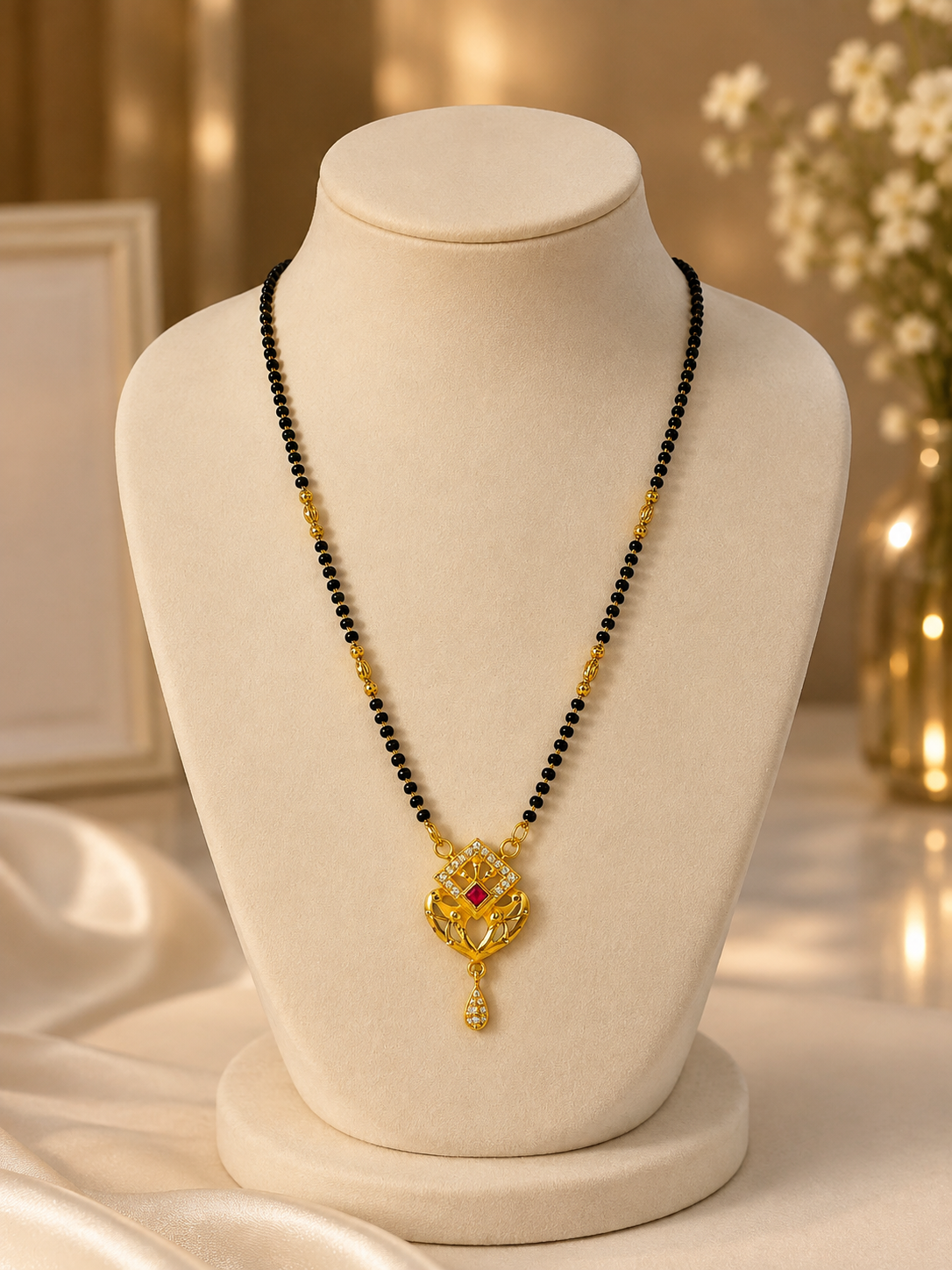 Diamond Ruby Geometric Mangalsutra