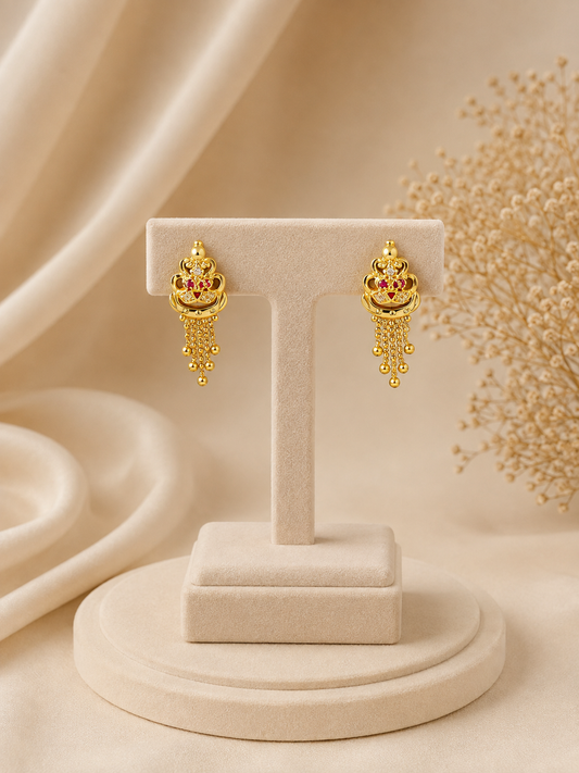 Gold-Plated Traditional Floral Dangler Earrings