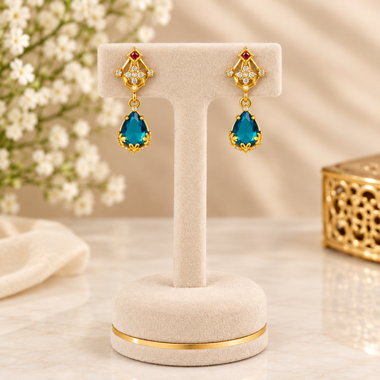 Blue Teardrop Stone Drop Earrings for Women