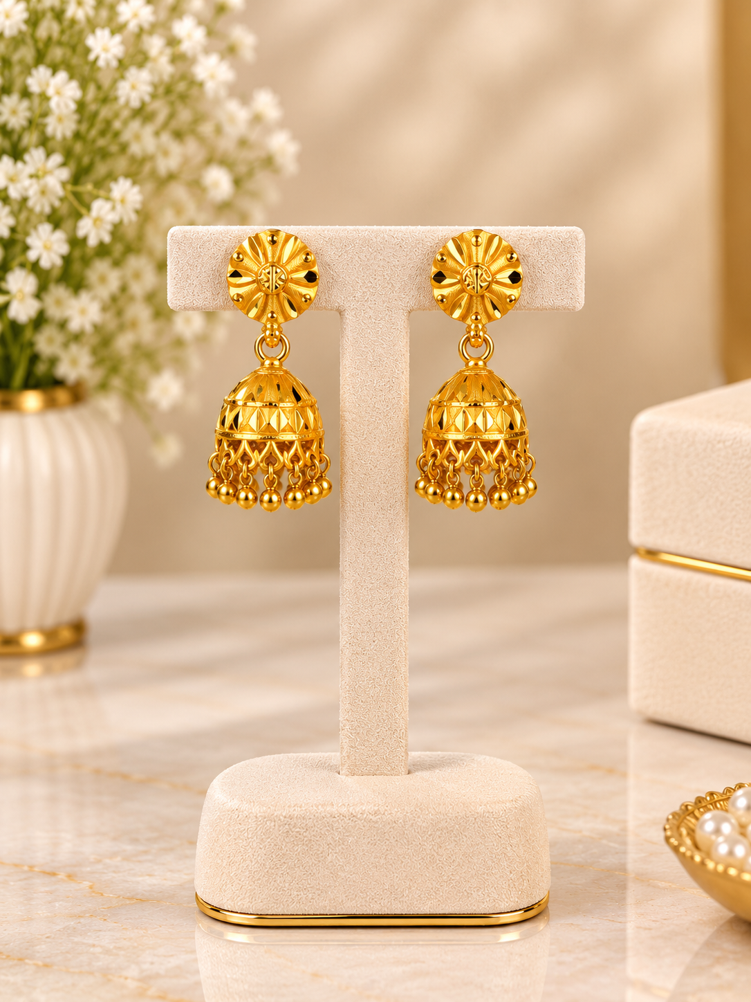 Gold-Plated Floral Dome Jhumka Earrings