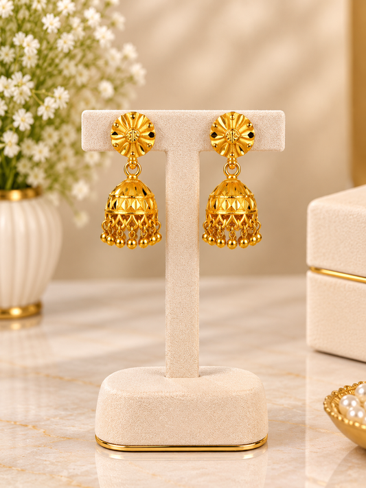 Gold-Plated Floral Dome Jhumka Earrings