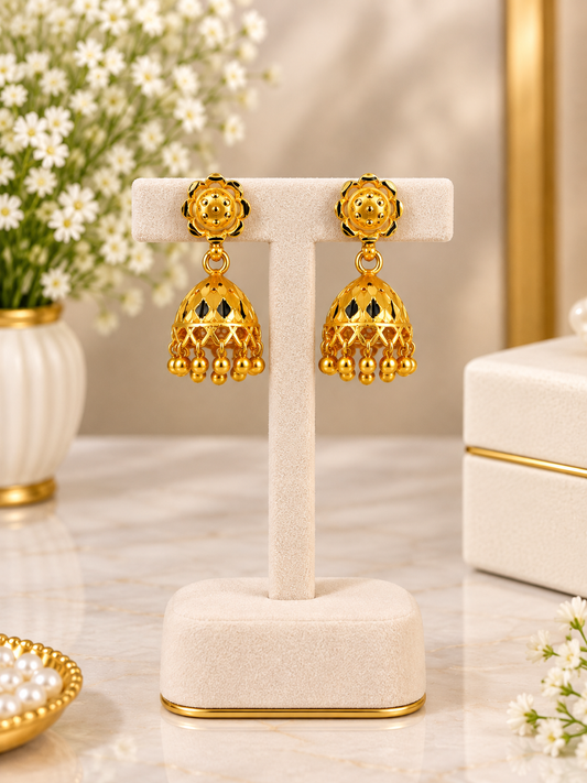 Golden Bloom Bell Jhumki Earrings