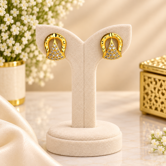 Gold Plated Crystal Triangle Stud Earrings for Women