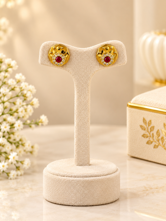 Gold Plated Red Stone Crystal Stud Earrings for Women