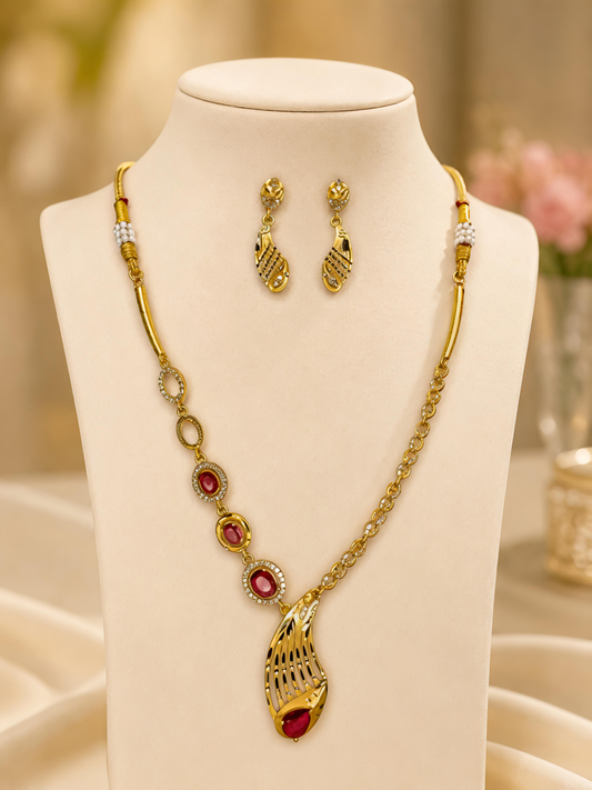 Aurelia Ruby Drop Gold Finish Necklace Set
