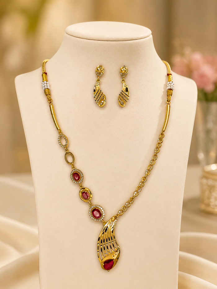 Aurelia Ruby Drop Gold Finish Necklace Set