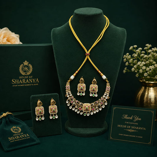 Royal Emerald & Pink Heritage Necklace Set
